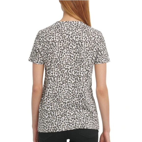 DKNY Leopard Print Top Crew Neck Short Sleeve Casual Athleisure Classic Size M - Picture 2 of 11